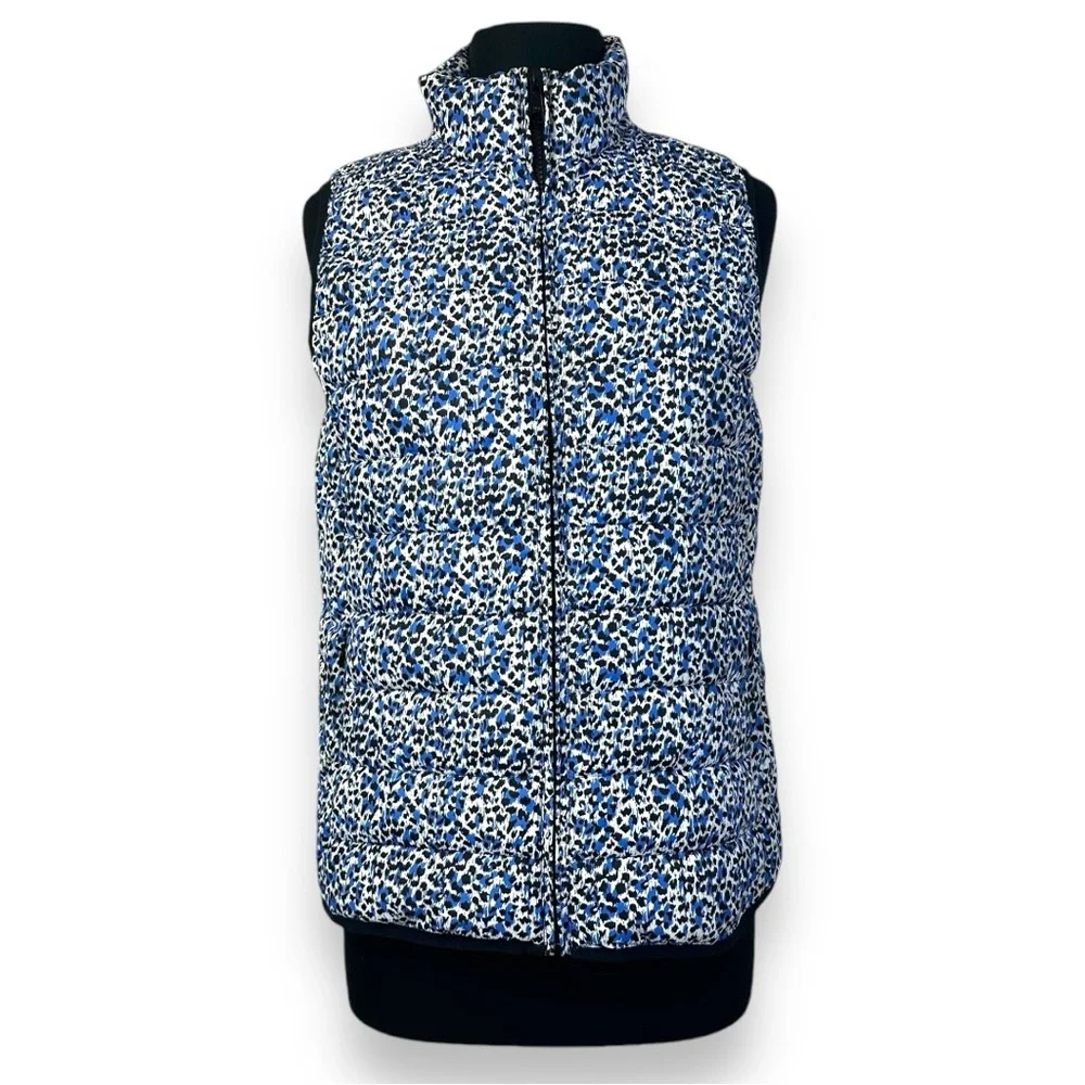 J. Crew Factory S Blue Black Animal Print Puffer Vest